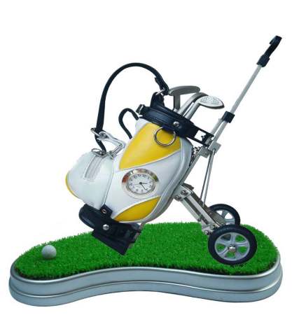 Desk Top Pen Set Clock in a Golf Club Bag + Trolley