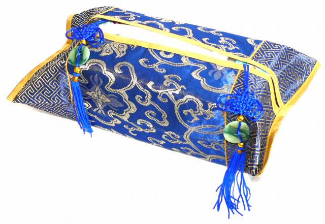 Silk Tissue Box Cover - Blue & Gold