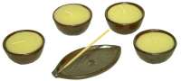 4 Vanilla Candles with Leaf Incense Holder - Brown