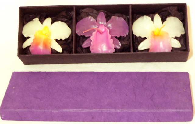 Orchid Candles Tri-coloured in Gift Box - Purple/White