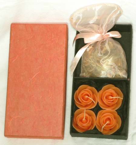 4 Small floating Rose Candle Gift Box with Potporri - Orange