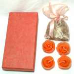 4 Small floating Rose Candle Gift Box with Potporri - Orange