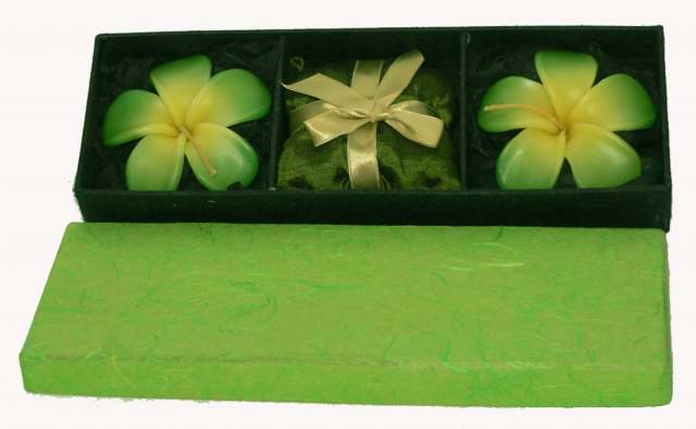 2 Floating Frangipani Decorative Candles & Potporri - Green